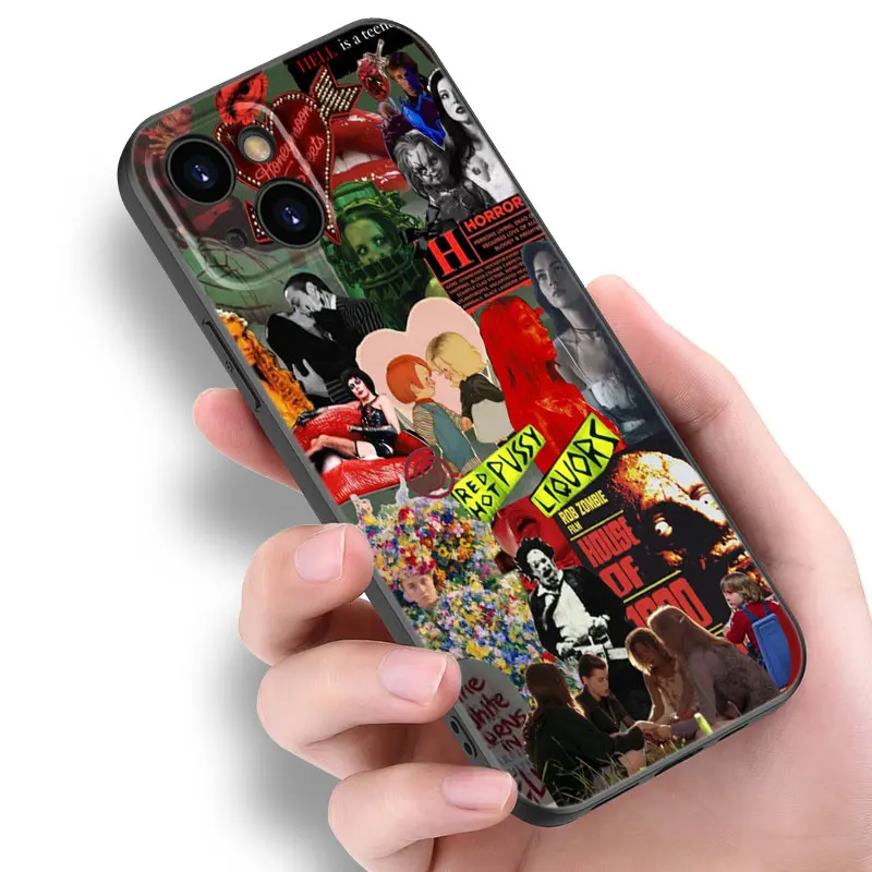 Horror Movies Collage Phone Case For Apple iPhone 12 13 Mini 11 14 15 Pro Max 7 8 Plus X XR XS SE 2020 2022 Black Silicone Case