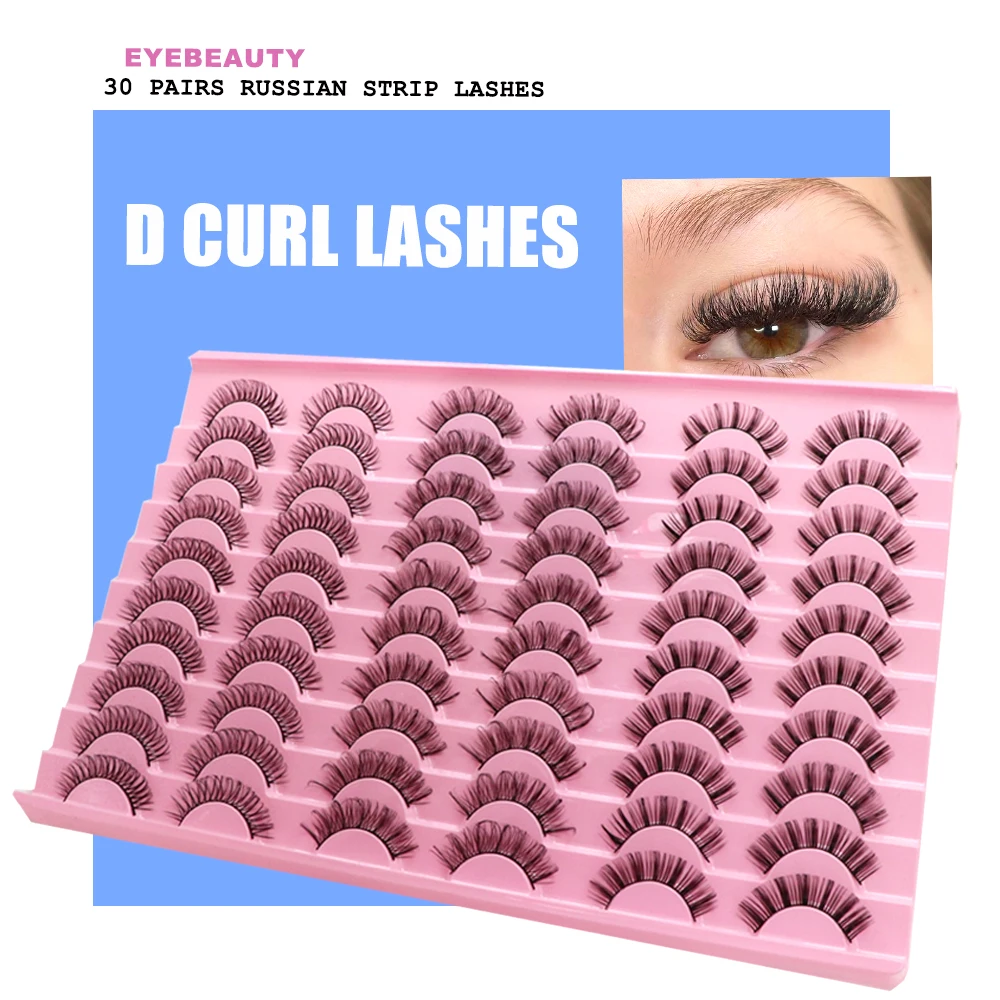 Russian Strip Lashes 30/10 Pairs 3D False Eyelash Fluffy Mink Lashes Russian Eyelashes DD Curl Fake Eyelashes Makeup Eye Lashes