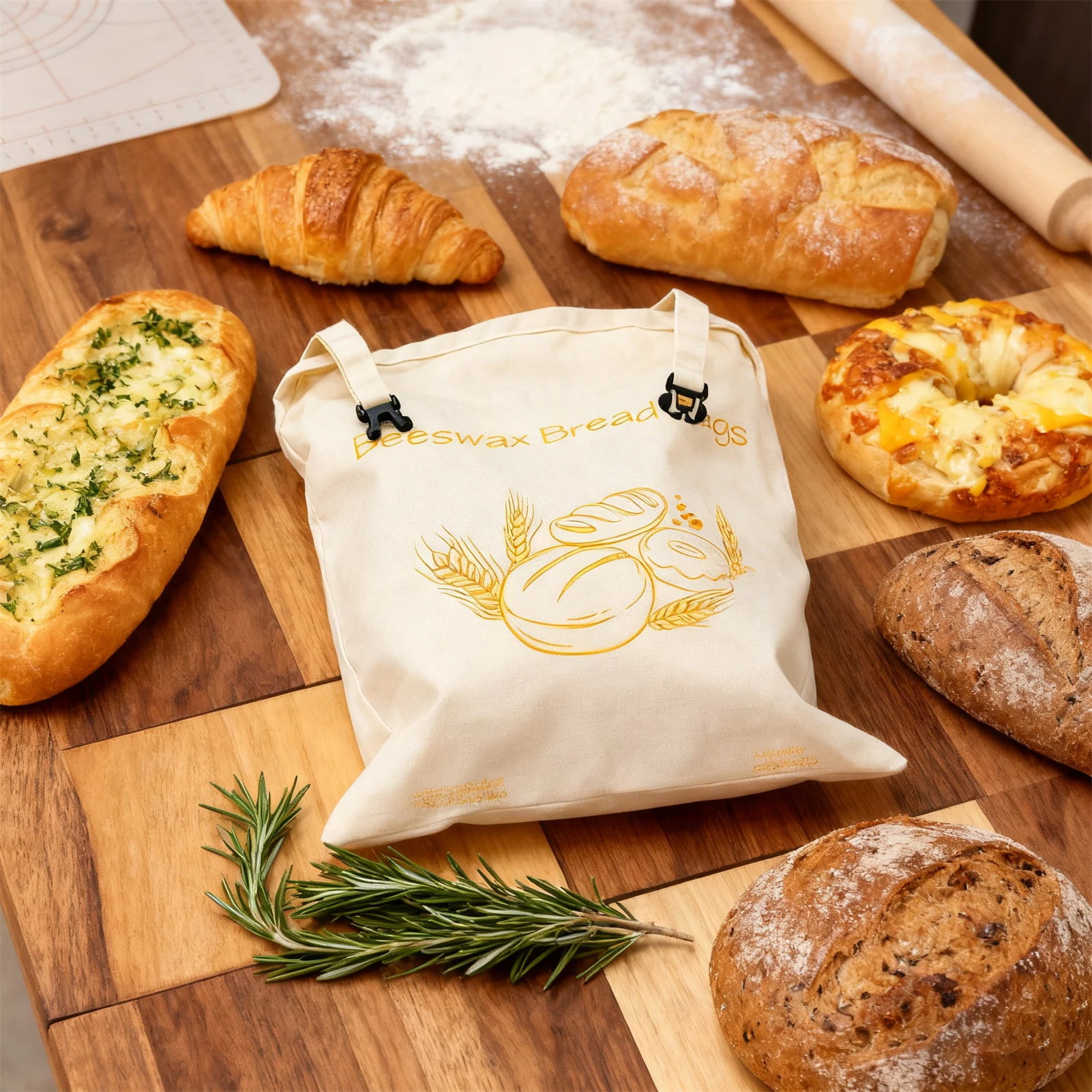 Bienenwachs-Brotbeutel, wiederverwendbare Back- und Aufbewahrungsbeutel in Lebensmittelqualität mit Clip-Design, geschmacksneutrale Backutensilien für Nüsse, Snacks, Brot – Detail 16