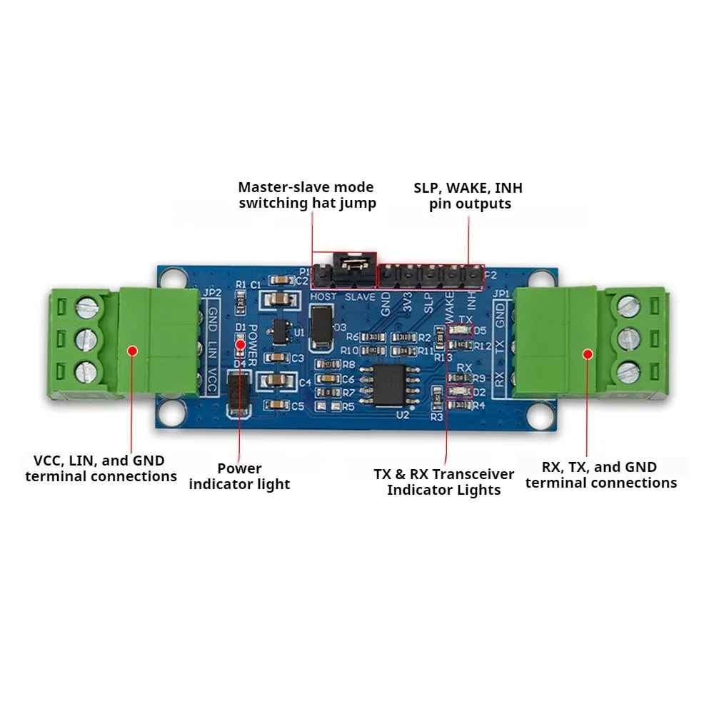 TJA1021 TTL to LIN Bus Module Automotive LIN Communication Debug Board Max 20kbps Transceiver with Power Indicator