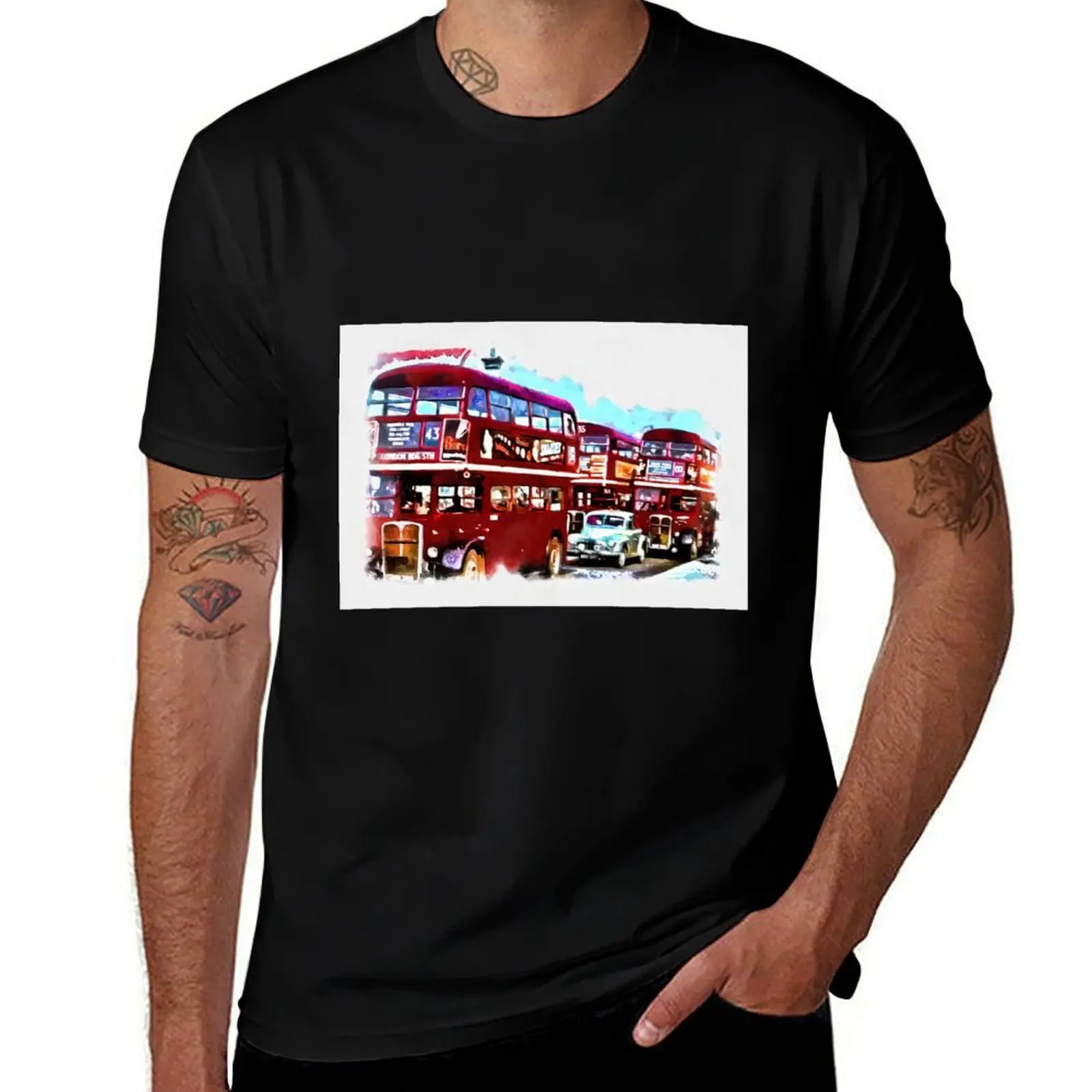 

Classic London Bus: Old Masters Style Painting T-Shirt Novelty Print Casual Tee Shirt