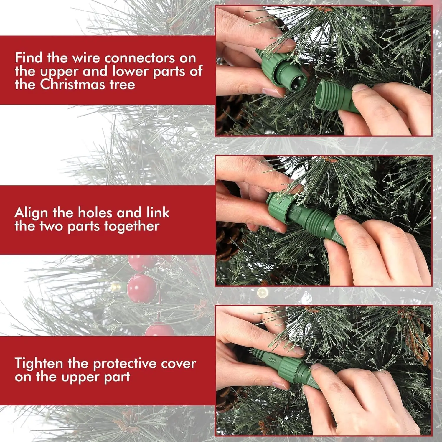 4.5ft Pre-lit Artificial Christmas Tree, Snow Flocked Pine Tree w/ 108 Warm-White Lights, Xmas Tree with Pine Cones Red Berries