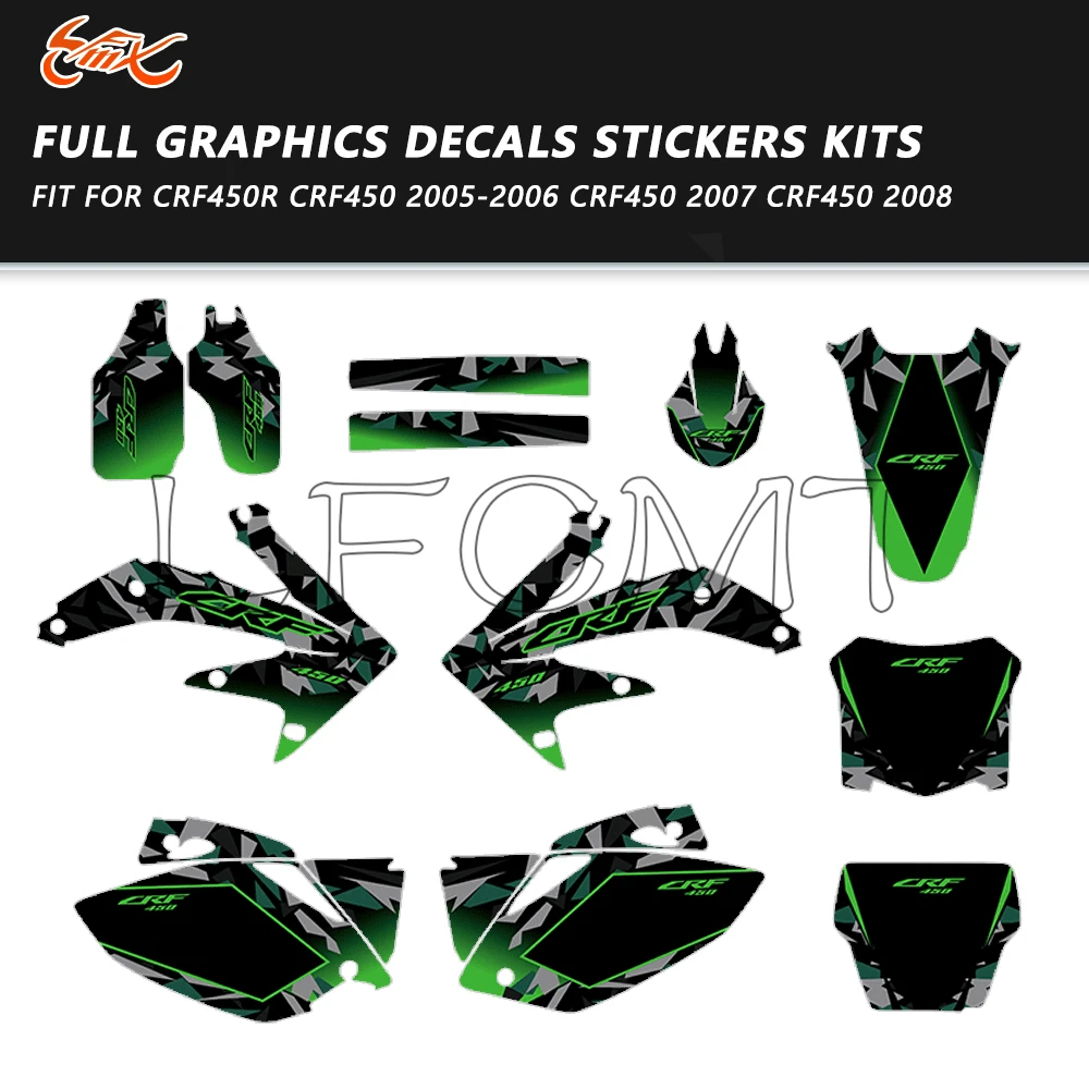 

Full Set Motorcycle Graphic Decals Sticker With Brackgrounds Fit for Honda CRF450R CRF450 CRF 450 450R 2005 2006 2007 2008