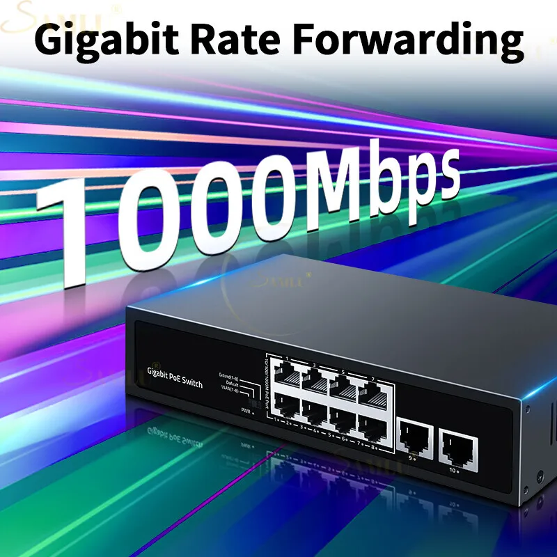 8กิกะบิต PoE Switch 2พอร์ต1000M, สวิตช์อัปลิงค์เครือข่ายฮับแยกอินเทอร์เน็ตปลั๊กแอนด์เพลย์สำหรับการเฝ้าระวัง