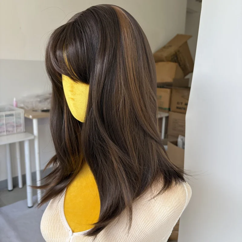 

Bob Straight Mixed Brown Costume Wigs With Fringe Synthetic Hair Heat Resistant