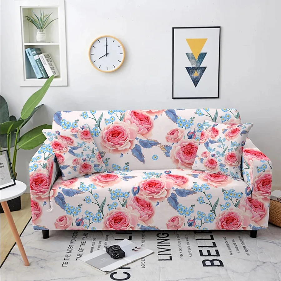 European Style Pastoral Rose Printed Sofa Cover Fully Packaged Elastic Dustproof Wrinkle Resistant Multi-person Sofa Universal