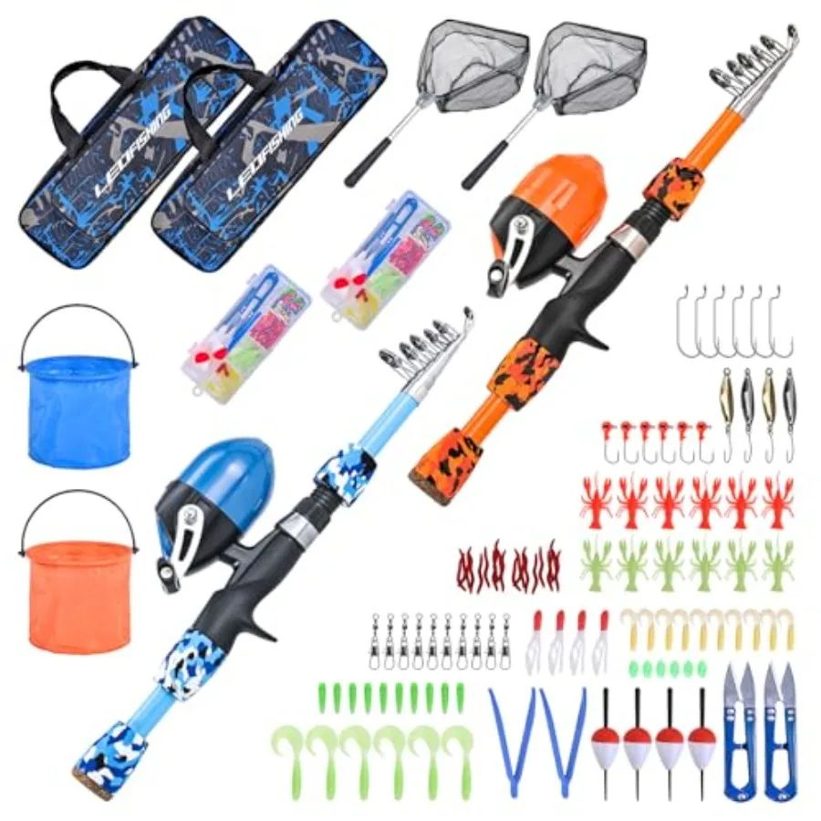 

2 Set Fishing Pole Set with Full Starter Kits Portable Telescopic Fishing Rod and Reel Cambos with All The Necessary Fishing Ki
