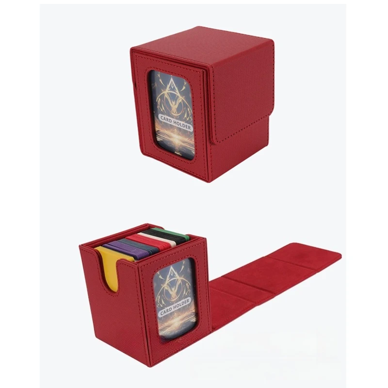 100+ تحميل بطاقة التداول صندوق سطح السفينة اثنين نافذة تصميم بولي Leather الجلود المغناطيسي إغلاق بطاقة الألعاب صندوق تخزين لبطاقات YuGiOh MTG الرياضية