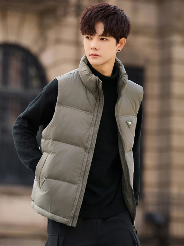 

Мужской модный брендовый утепленный жилет оверсайз с воротником-стойкой, повседневный, в стиле Гонконг, теплая верхняя одежда, безрукавка
