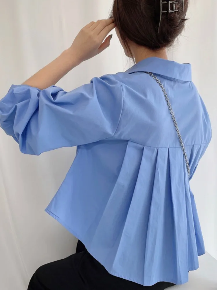 

Chic Spring Pure Color Backless Folded Design Loose Short Sleeveless Shirt Women's Top Subtle Detailing Korean Style Cotton B...