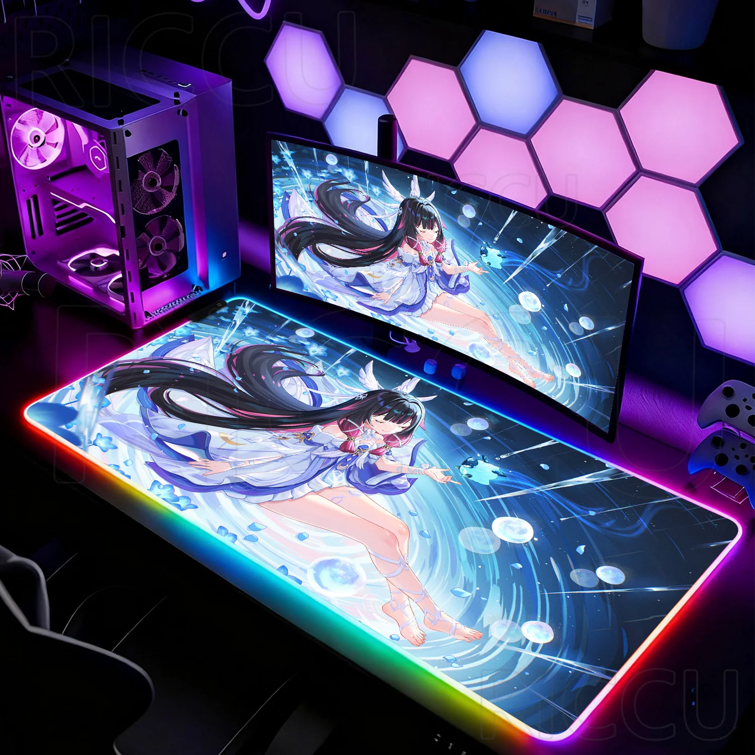 RGB HD XXL Cute Genshin Impact Columbia Mouse Pad Kawaii Girls Keyboard Mousepad PC Large Table Pad Gaming Laptop LED Desk Mat