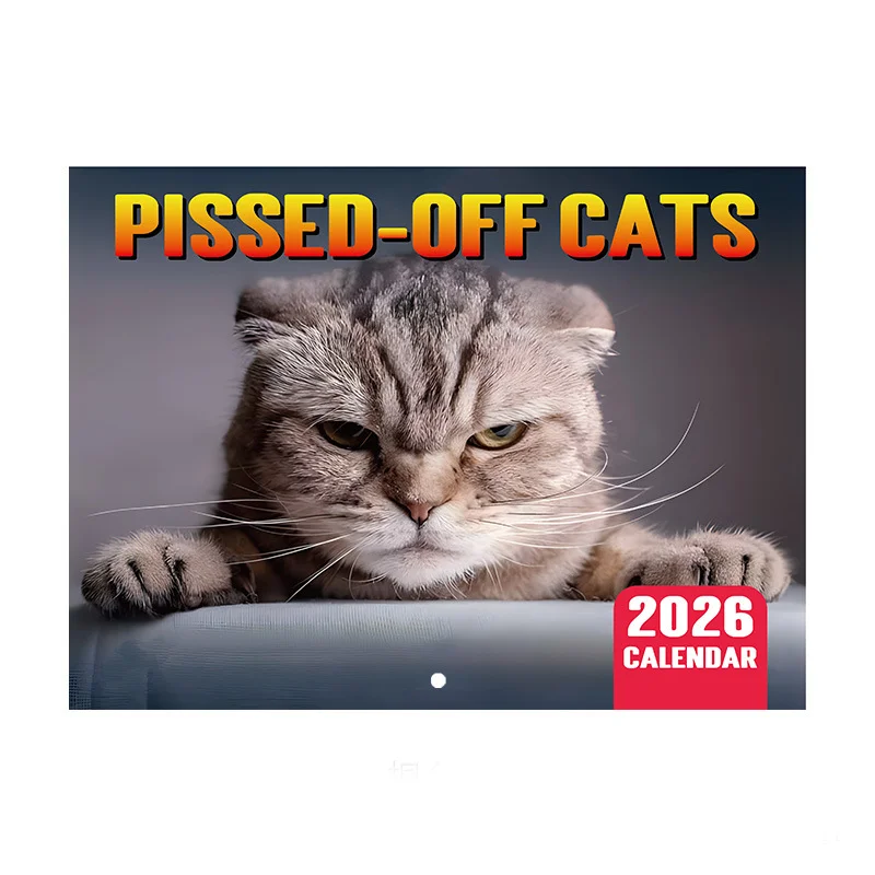 

2026 Angry Cat Paper Calendar Cat Pattern Art Manuscript Style Design Office Hanging Decoration Suitable for Office Campus