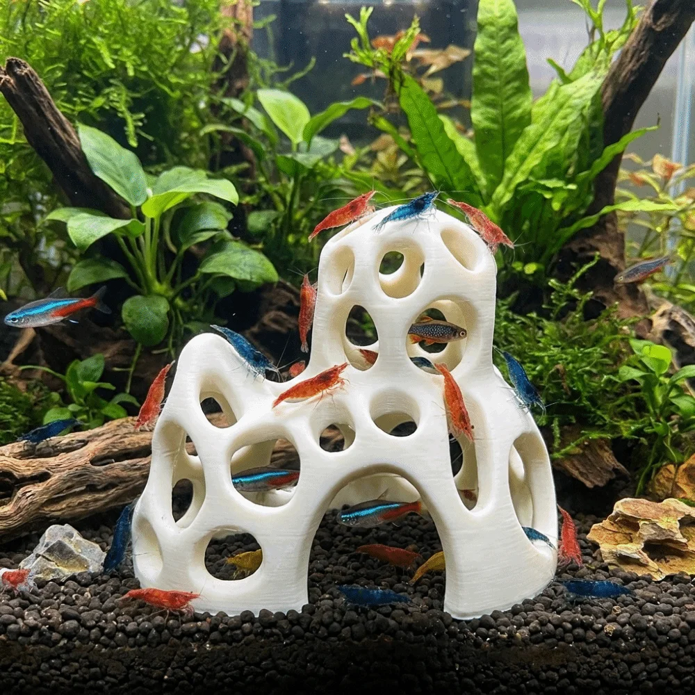 3D Printed Aquarium Cave Ornament Plastic Natural Look Fish Tank Hideaway Coral Mountain Fish Tank Cave Office Decoration