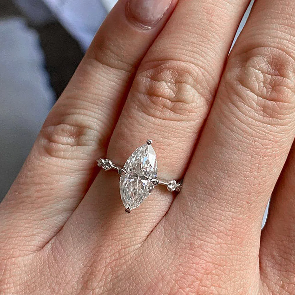 Huitan الفاخرة سوليتير كريستال ماركيز تشيكوسلوفاكيا خواتم فضية اللون/الذهب اللون موضة التعاقد العصابات الزفاف مجوهرات للنساء Hot #5