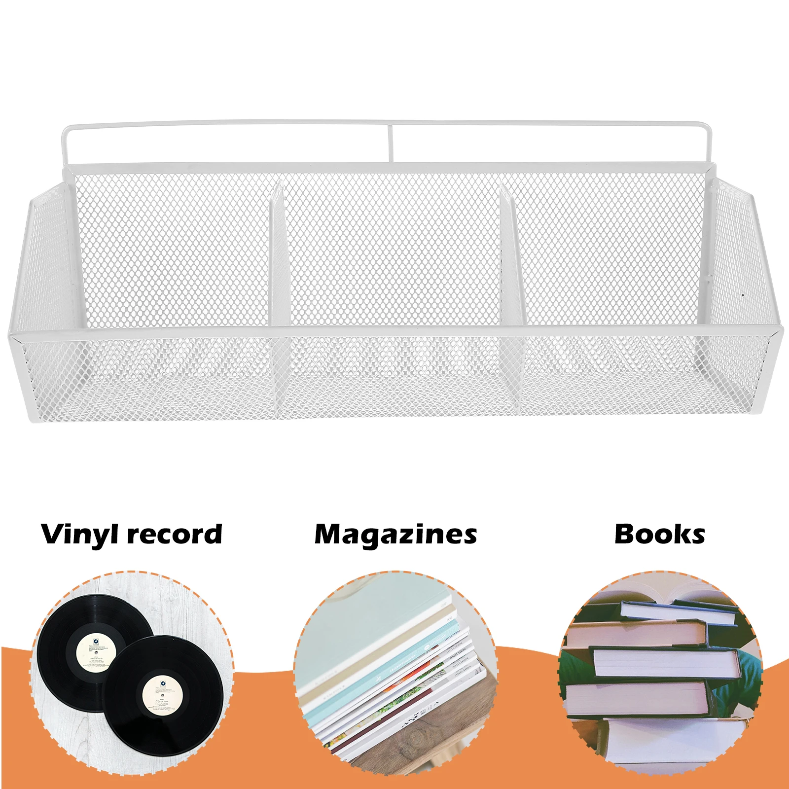 Wire Mesh Desktop Organizer File Box Slanted Compartments Document Holder Pen Paper Clip Notepad White Space-Saving Office