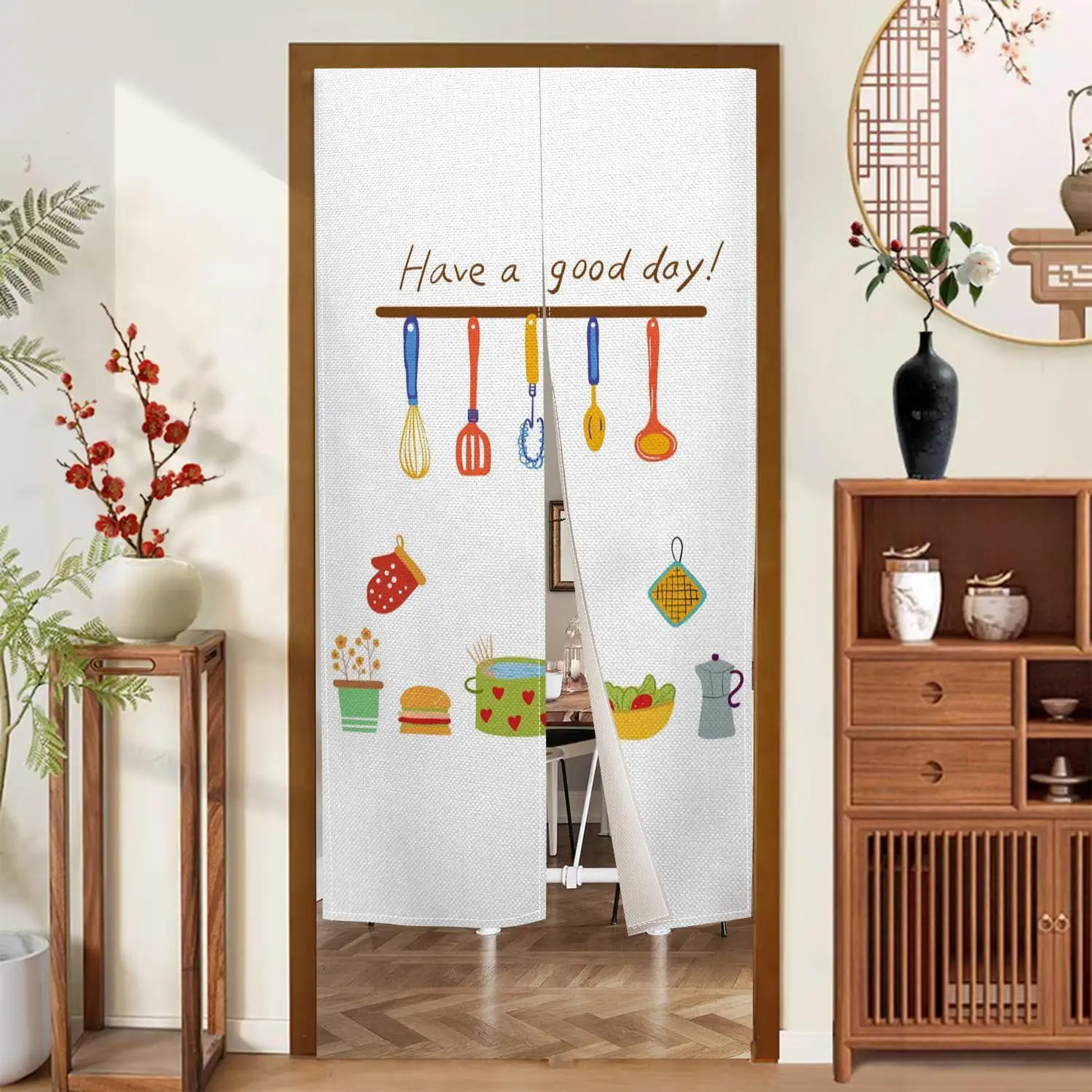 Japanese Modern Noren Doorway Curtain Japanese Style Door Curtains Kitchenware Pattern Prints Window Treatment Door Tapestry