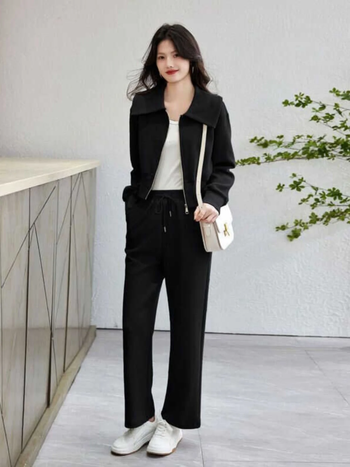 

Women's Casual Zipper Collar Jacket And Pants Two-Piece Set Long Sleeve Polyester Autumn Fashion Leisure Sweatshirt Pants Set