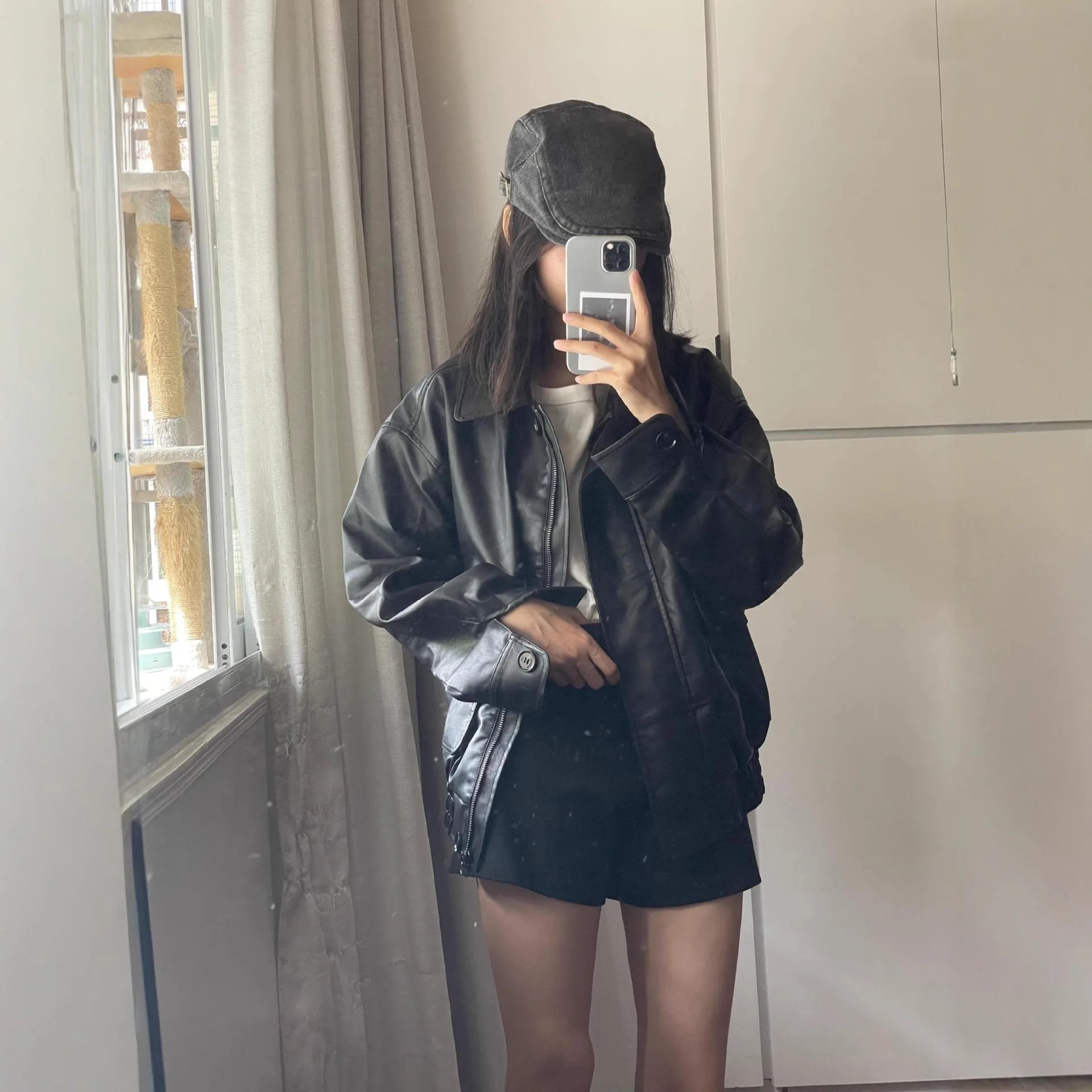 Thebarnnet Korea Leather Jacket Women's New Vintage Oversized Distressed Jacket