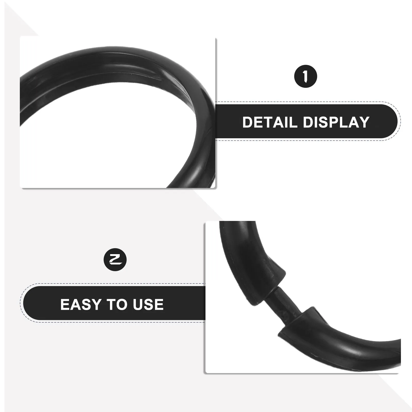 24Pcs Black Shower Curtain Hooks Plastic Locking Rings Large Circle Smooth Glide Bathroom Shower Rod Hooks Rust Resistant view 2