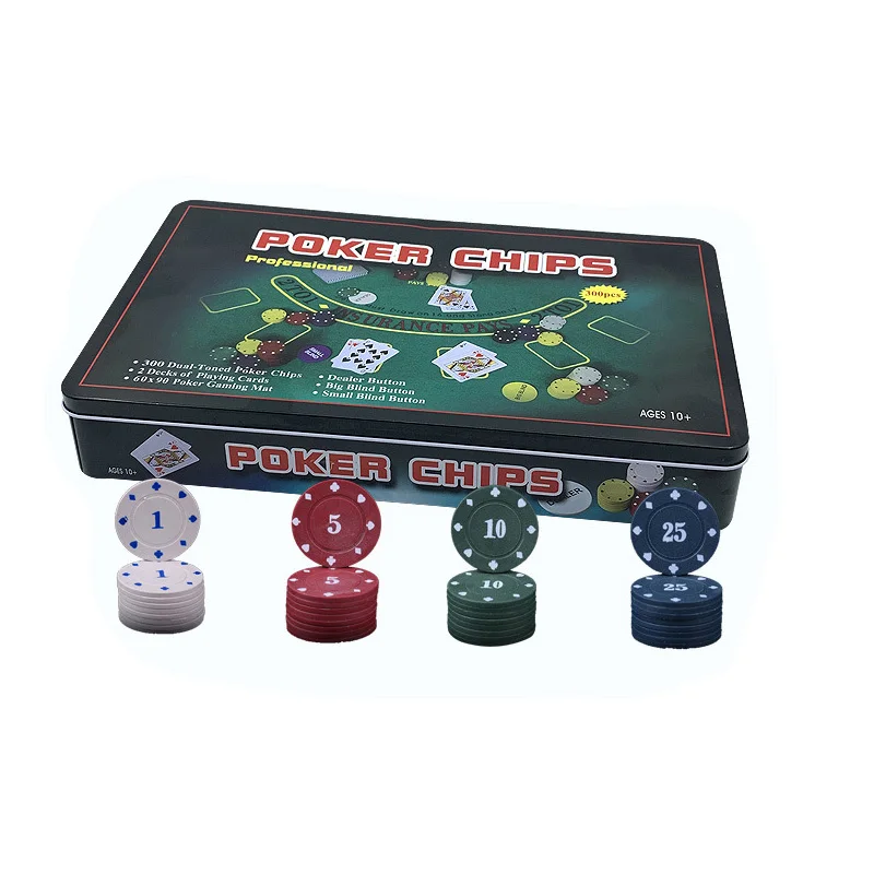 Poker Chips Set Iron Box with 300Pcs Chips and 2 Decks Poker Kit for Texas Hold’Em Casino Gambling - view 4