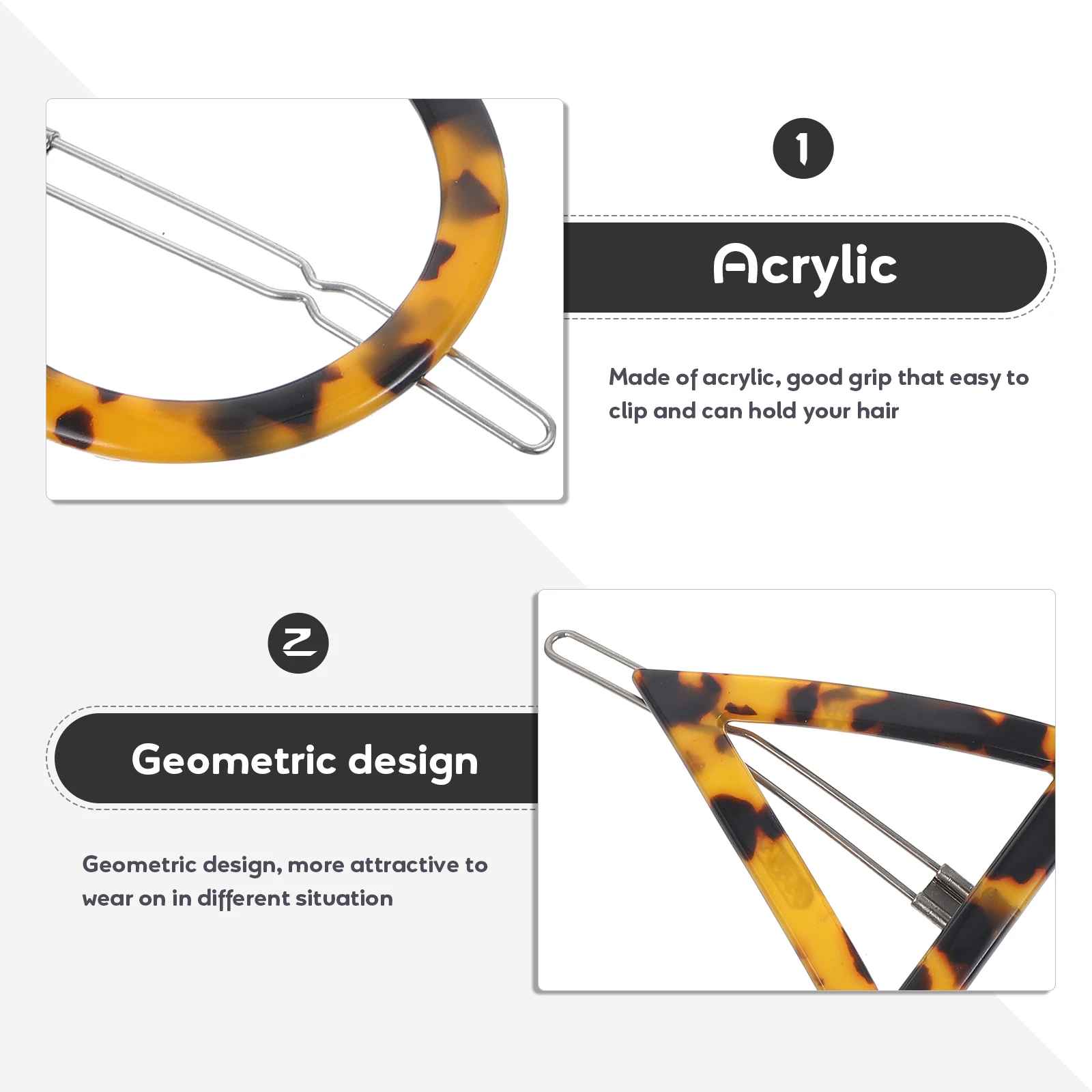 

4 pcs Acrylic Hair Clips Geometric Bang Pins Leopard Print Round Triangular Hair Accessories For Women Girls (2 Round 2