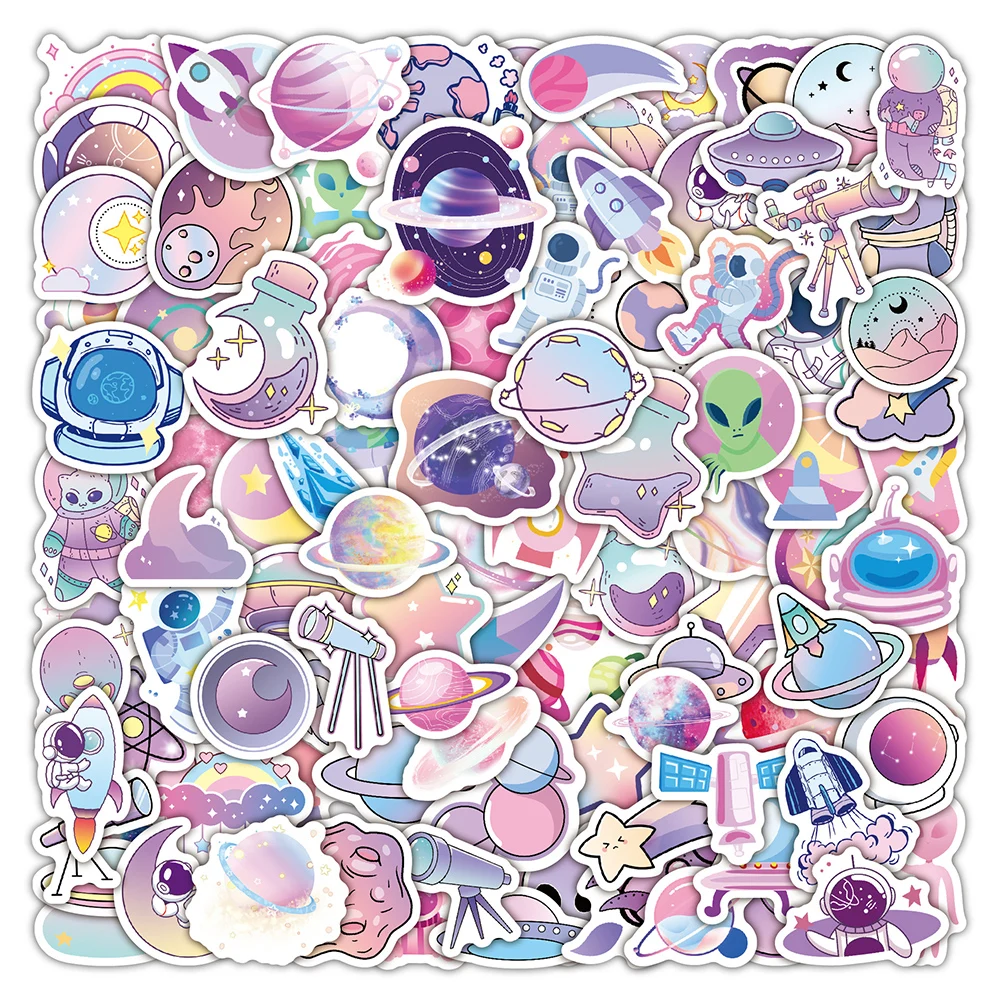 

10/30/50/100pcs Cute Cartoon Purple Planet Aesthetic Stickers Starry Sky Graffiti Decal Kids Toy Scrapbook Album Wall Sticker