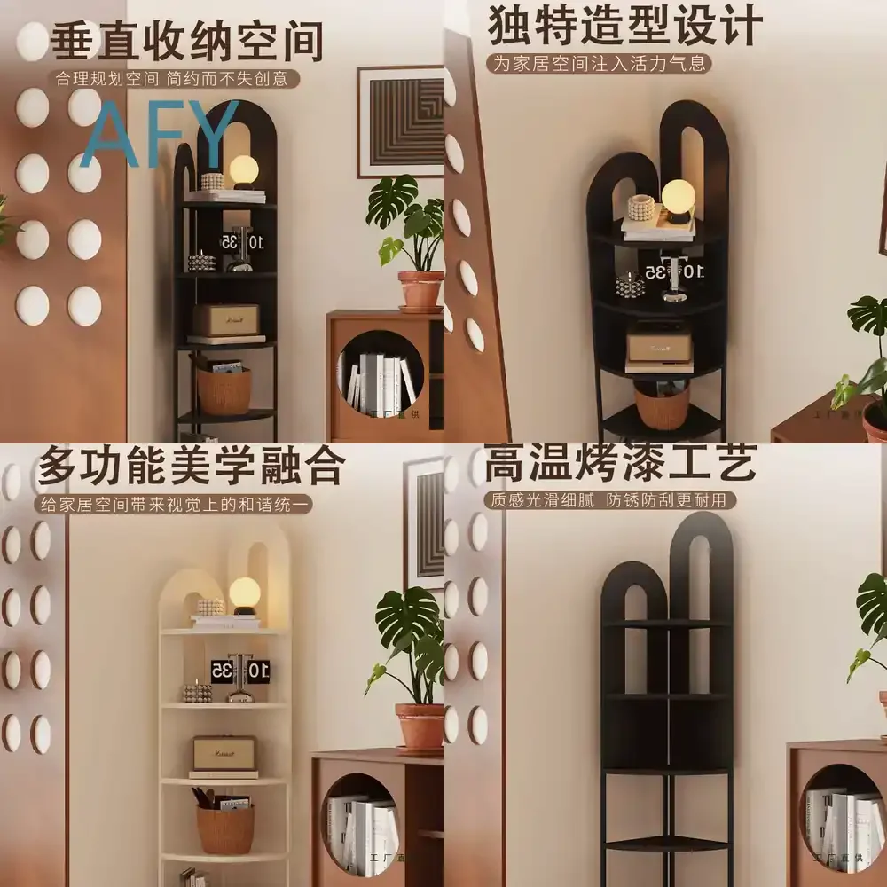 French Style Iron Corner Cabinet for Living Room Home Multi-Tier Wall Mounted Storage Shelf for Small Spaces Corner Organizer