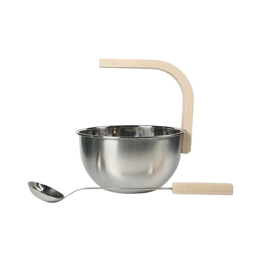 Stainless Steel Sauna Bucket Ladle Set Hard Wearing Spa Accessory Heat Resistant Container Kit For Sauna Room Bath House Spa