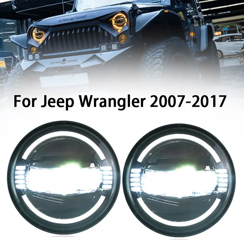 

Передняя фара для Jeep Wrangler светодиодный фара 2007-2017 фары Wrangler DRL сигнал поворота дальнего света объектив проектора Angel Eye