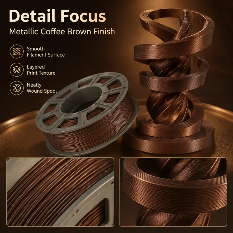 300g PETG Filament 1.75mm 3D Printer Filament Metallic Coffee Brown Shiny Glossy Finish Mini Spool Heat Resistant Easy Printing