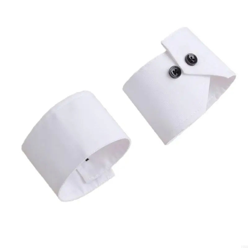 

49MB Simple Wrist Cuffs Detachable Wristband Elegant Black Buttons Shirt False Simple Cuffs for Sweater