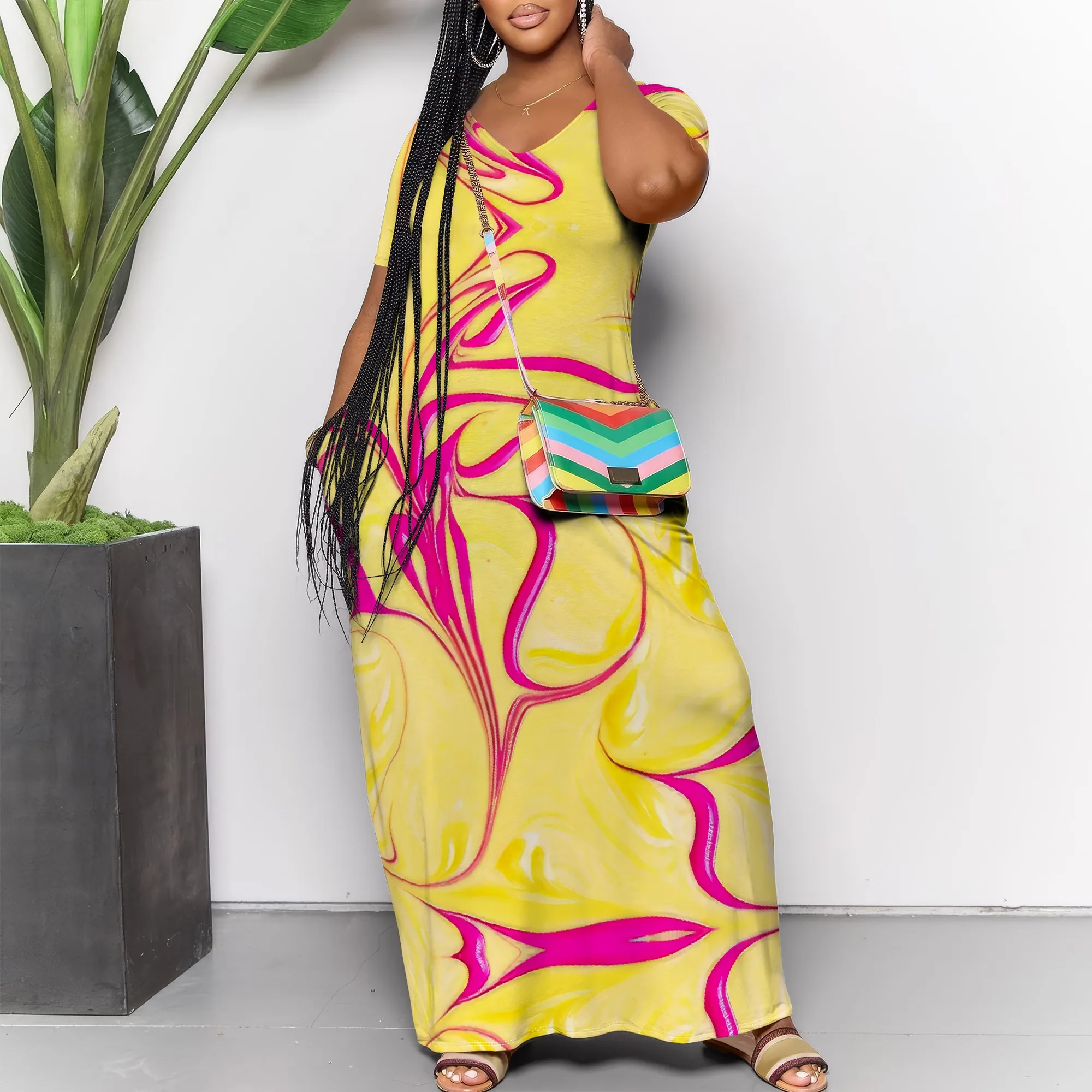 

Women's Abstract Maxi Dress Flowy Loose Fit Festival Artistic Casual