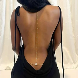 Elegant Zircon Water Drop Back Chain Necklace Dress Accessories 2024 Trend Bling Crystal Bridal Body Jewelry Wedding Underwear