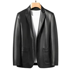 Black Casual Leather Blazer Men Spring and Autumn Thin Section Brown Single Suit For Men Black Slim Jacket Man Clothing 2024 New