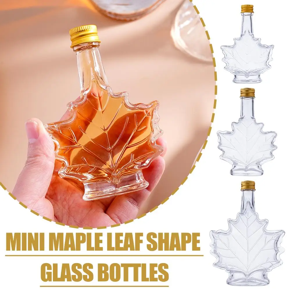 1 unidad de botella de vidrio pequeña con forma de hoja de arce de 50ml, 100ml, 250ml para whisky, alcohol, jarabe, licor y scotch, con tapa.