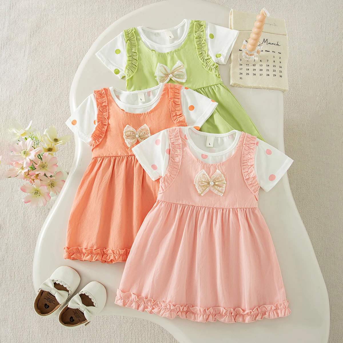 Baby Girl Dress Summer New Sweet Korean Style Short Sleeve Comfortable Daily Outing Wear Children's Clothing 6 Months -2 Years