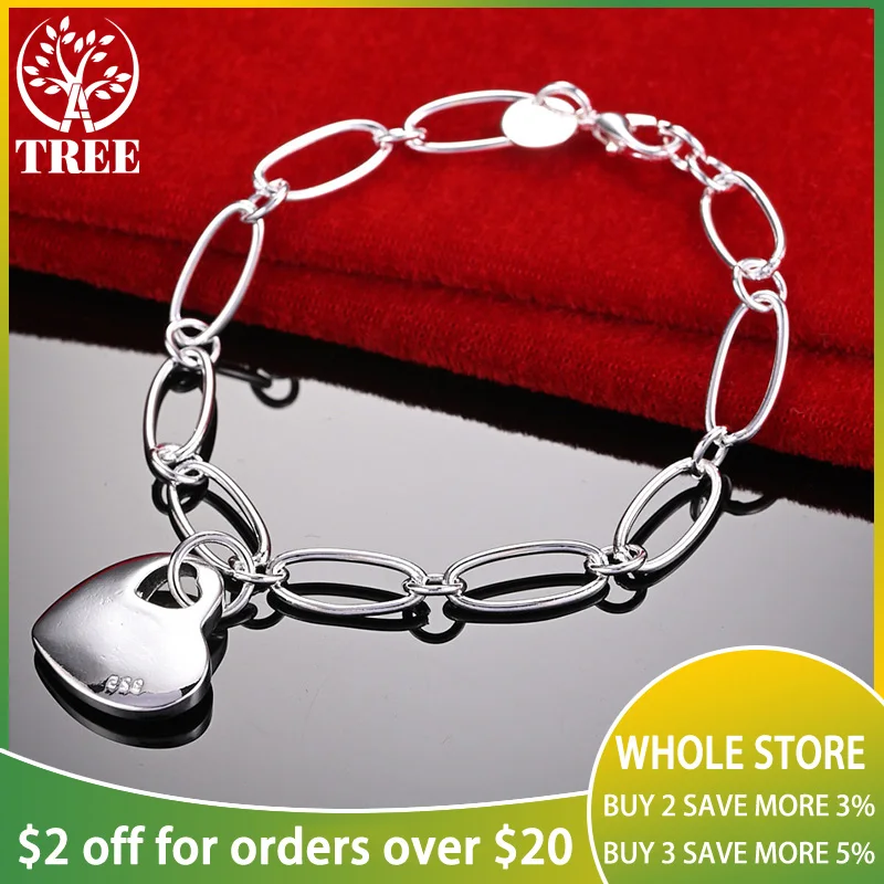 

ALITREE 925 Sterling Silver Lovers Bracelet For Woman Heart Pendant Chain Wedding Accessories Party Birthday Fashion Jewelry