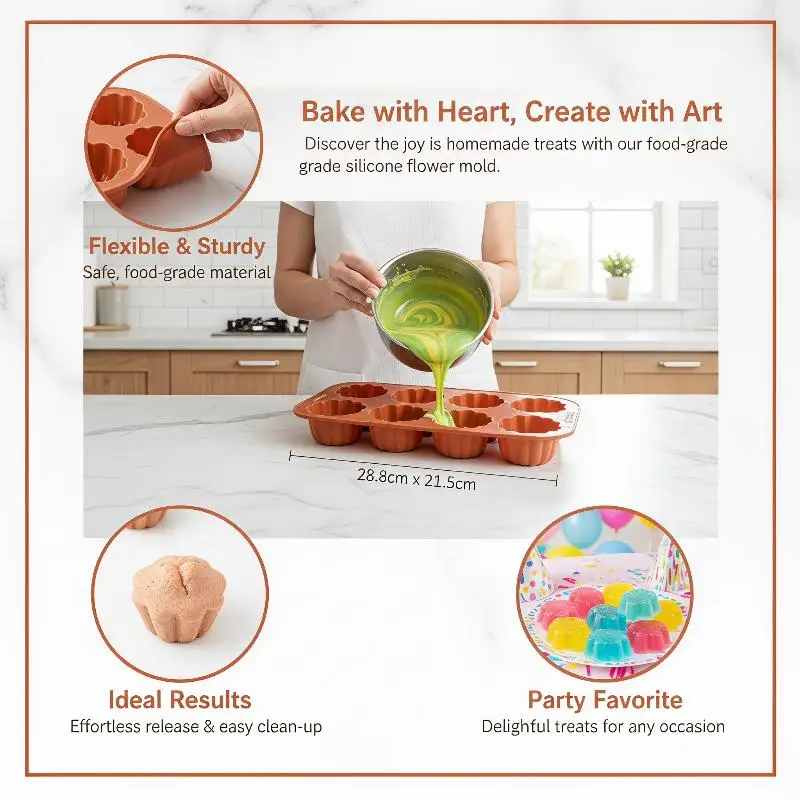 12 Holes Silicone Mold Muffin Cupcake Baking Tray Fluted Cake Pudding DIY Baking