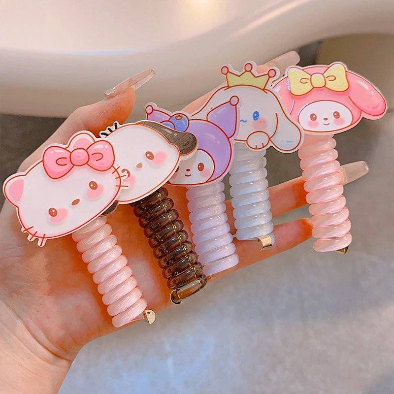 

1PC New Sanrio Kuromi Lovely Embroidered Elastic Spiral Hair Rope Head Rope Ponytail Hair Ring Rubber Band Headdress For Kids