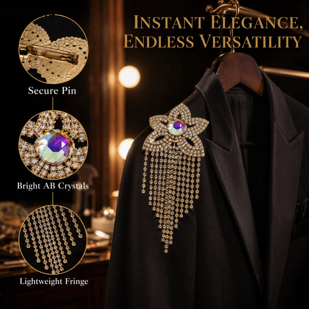 Rhinestone Shoulder Epaulets Sparkly AB Crystal Exaggerated Shoulder Applique Lightweight Fringe Shoulder Ornament Prom Party