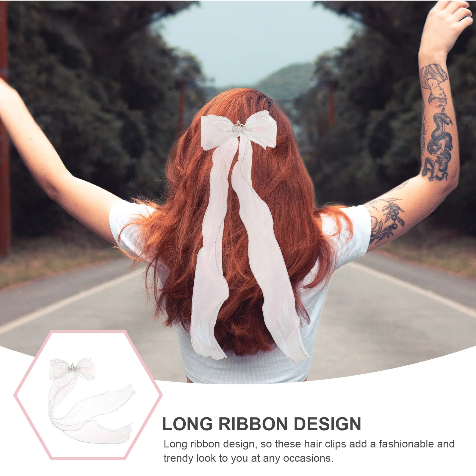 

2 шт., заколки для ленты для волос с кружевным бантом, длинный хвост, сверкающая корона, аксессуары для волос, зажим для женщин, заколки с бантом