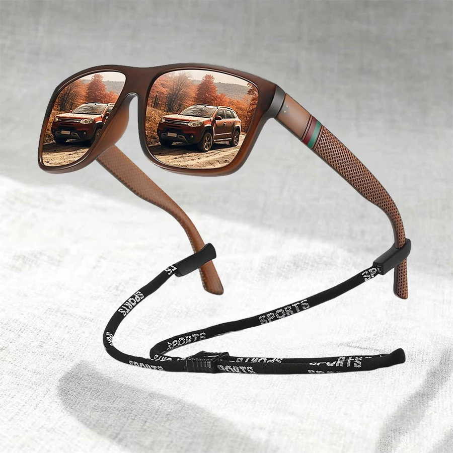 

Классические спортивные солнцезащитные очки с цветными полосками и цепочкой для активного отдыха - защитные очки для рыбалки, путешествий, вождения