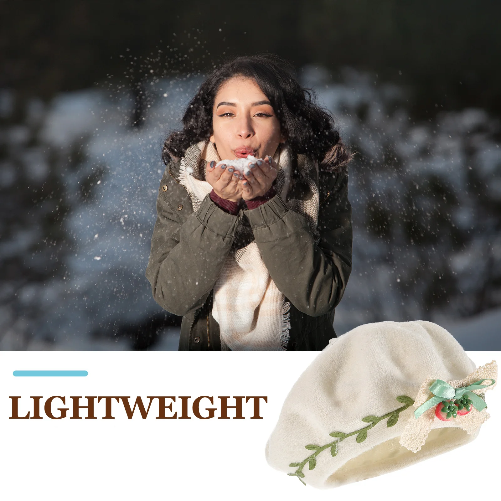 

Wool Beret Hat Strawberry Design with Elegant Bow Cute Beret for Teens Women Trendy Kawaii Accessory for Shopping Work and