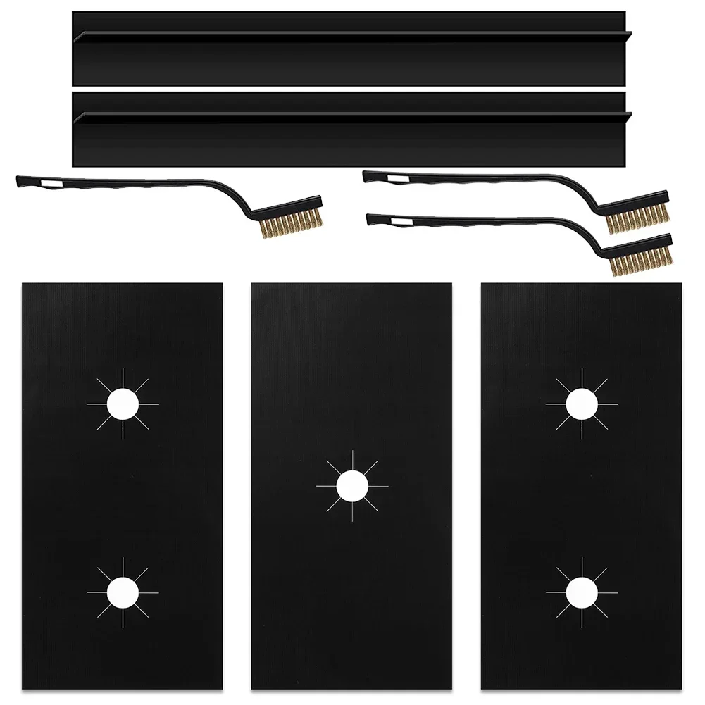 5 Hole Gas Stove Protective Cover Fiberglass Cleaning Mat Set with Cleaning Brushes and Seam Strips for Maintenance