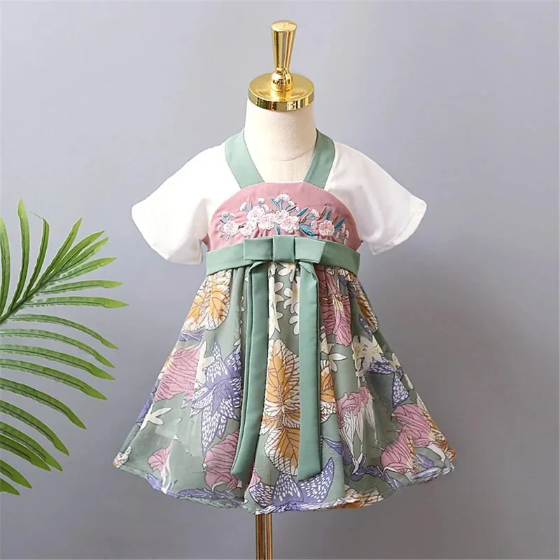 فستان مولان للأطفال أزياء مولان للهالوين للفتيات الرضع فستان شيفون ناعم مطرز بالزهور ملابس صينية يابانية تقليدية