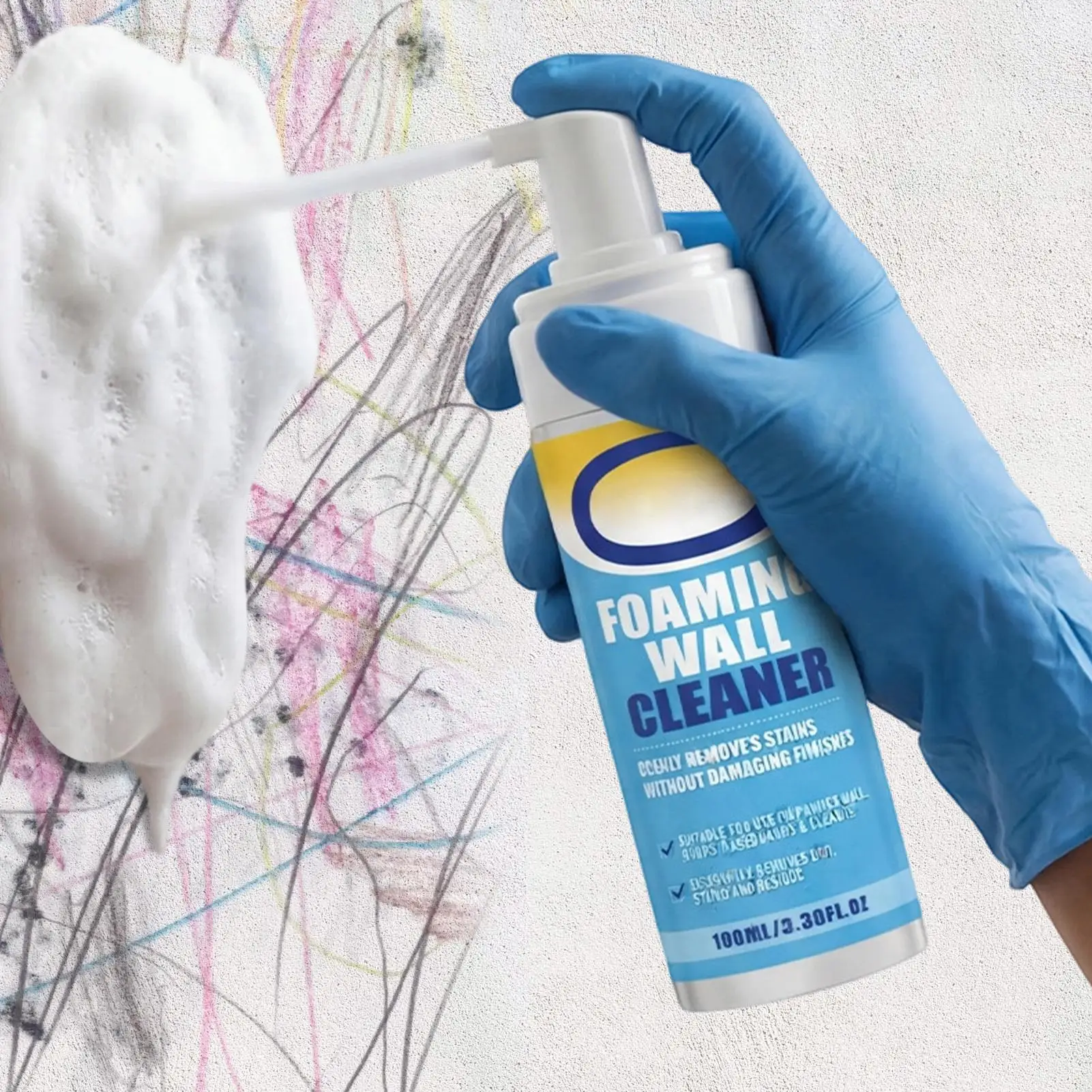 Foaming Wall Cleaner 100ml Heavy Duty Stain Foam Spray Kitchen Degreaser Grout Cleaner Bathroom Multipurpose Grime Remover