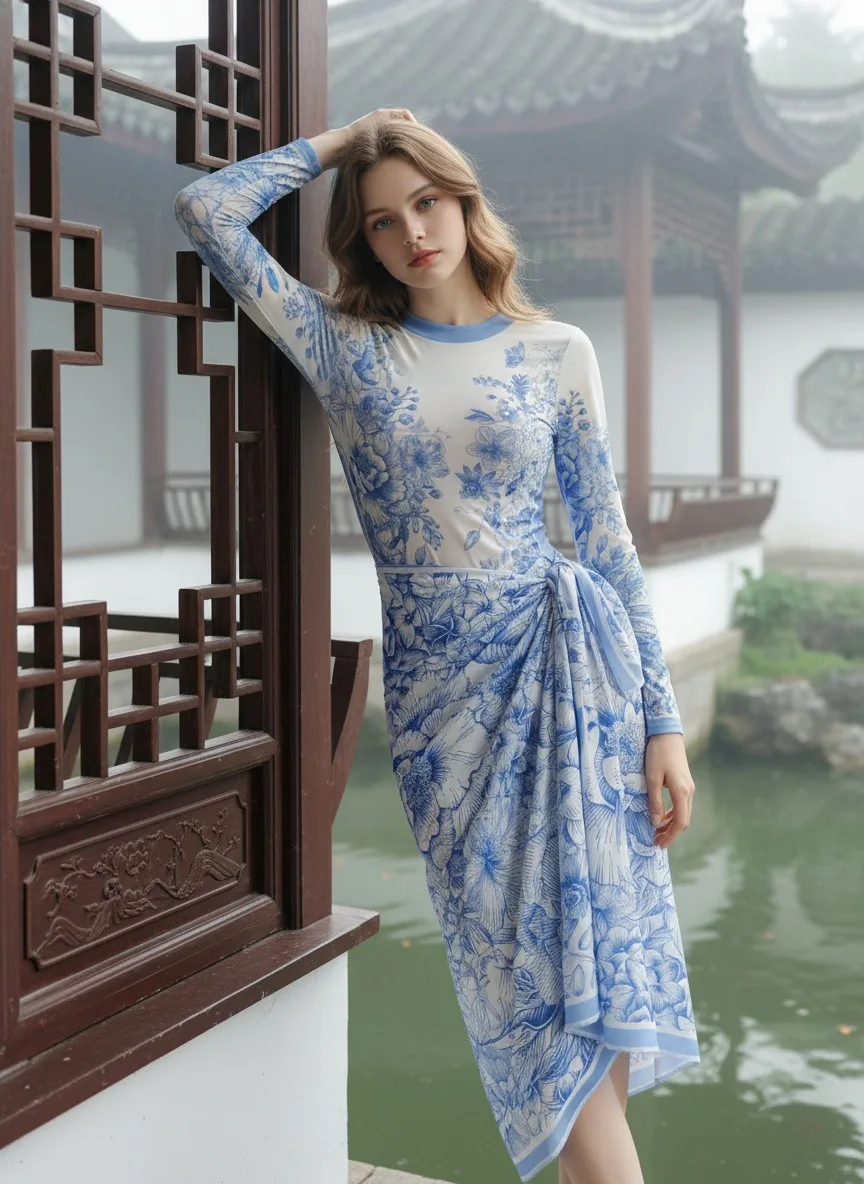One Piece Swimsuit Women Long Sleeve Floral Swimwear with Skirt Mesh Quick-Dry Beachwear 2026 New Beach Bathing Suit - Image 2