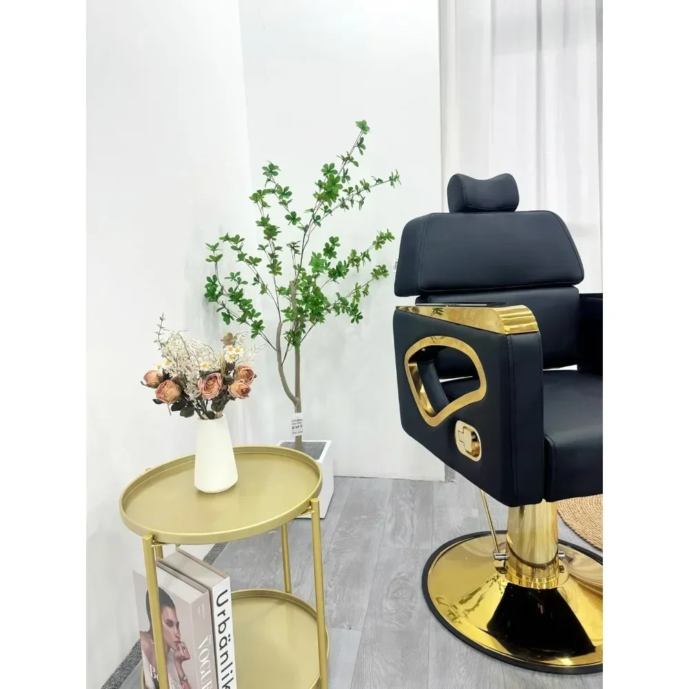 Professional Reclining Salon Chair with Removable Headrest, Heavy-Duty Gold Barber Chair with Premium Steel Frame