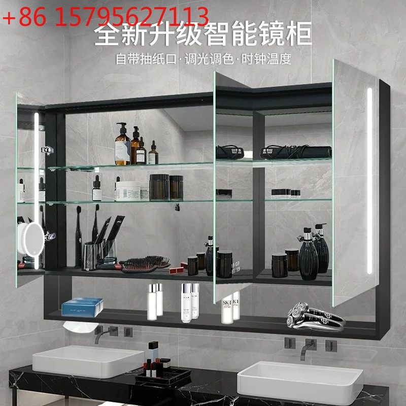 

Bathroom Mirror Cabinet with Light Wall-Mounted Bathroom Mirror Cabinet Aluminum Alloy Wash Bathroom Mirror Box