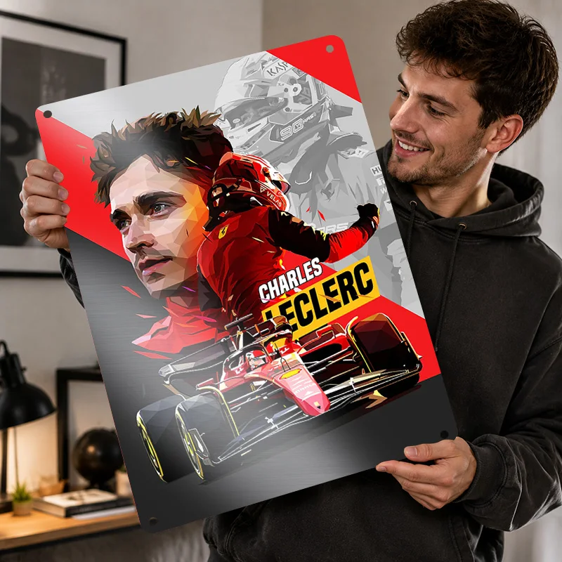 Charles Leclerc Textured Posters Personalized Aluminum Metal Sign Trackside Champion Portrait Wall Art Ideal In Garage Lounge